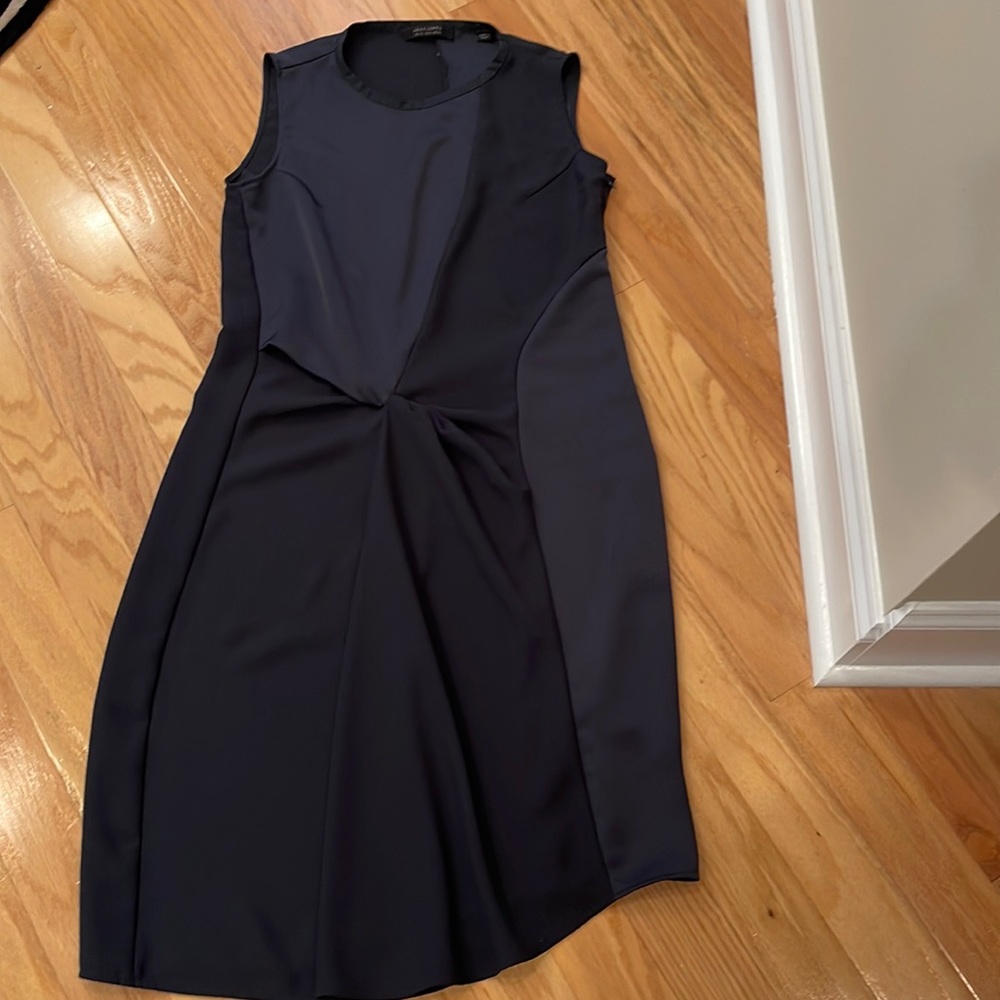 ALLSAINTS sleeveless dress with gathered waist in tonal gray and black